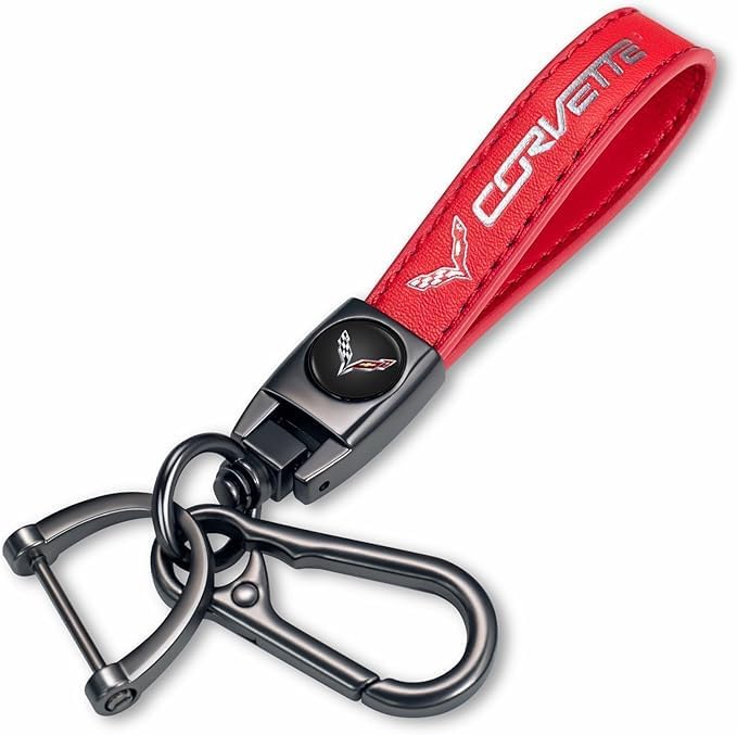 BFIVEANTE leather car keychain set for Corvette men and women family present keychain key ring lanyard accessories (red - Image 1